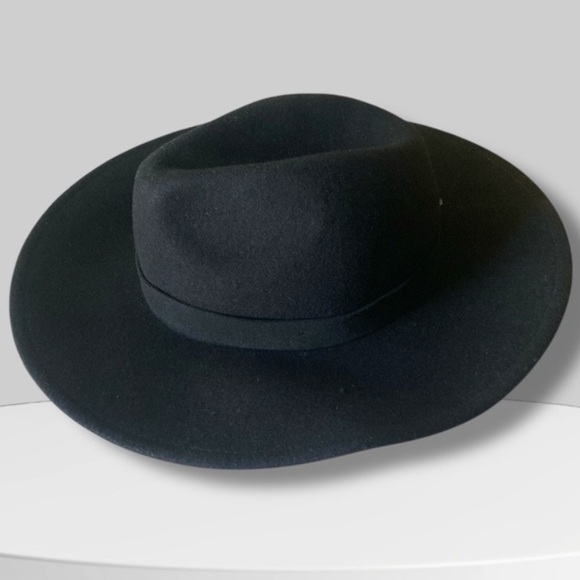 FREE PEOPLE Elegant Black Wool Wide-Brim Fedora Hat One Size Dark Lolita NWOT - Picture 7 of 12